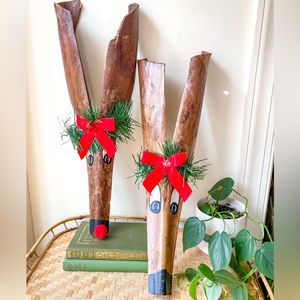 Vintage Palm Frond Reindeer Christmas Decor